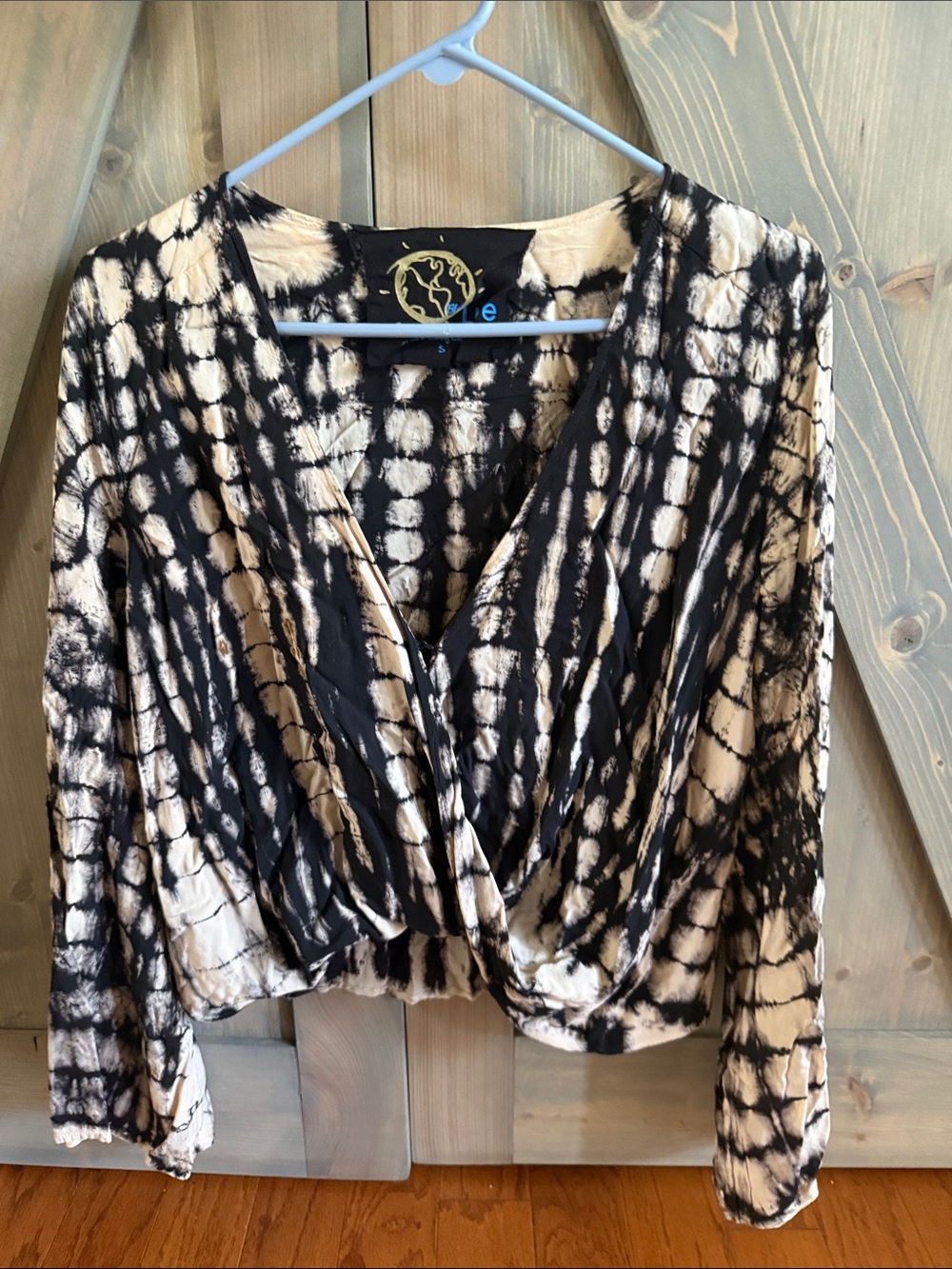 Blue Life Black and Cream Tie-Dye Wrap Blouse